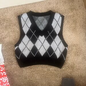 Black and Gray Argyle Knit Sweater Vest